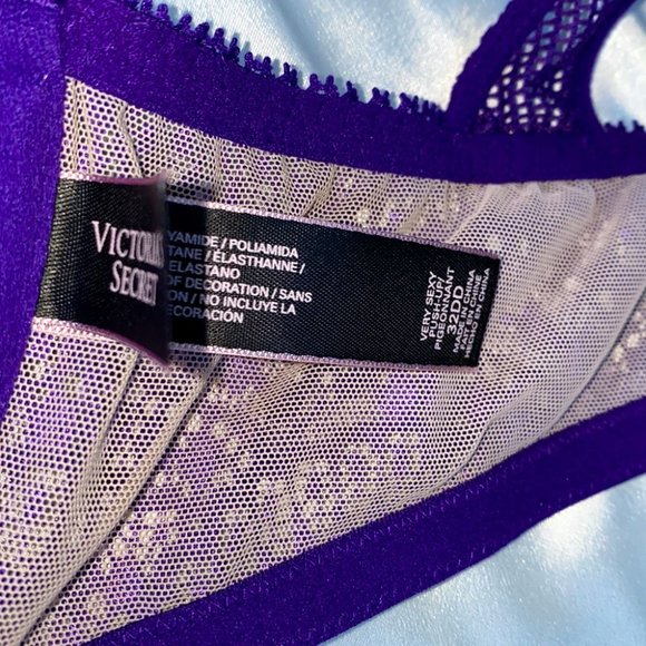 Front Close Racerback 32DD Bra Fishnet Lace Purple - Picture 6 of 8